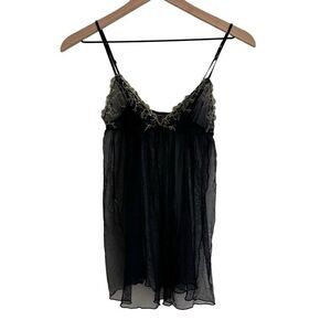 H&M Small Black Gold Embroidery Sheer Babydoll Top